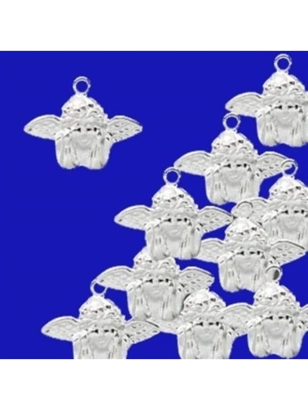 10 Silver Plated Angel Girl & Wings Stamped Drops Charms Beads